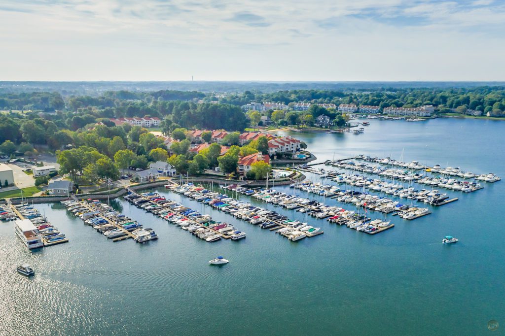 Aerial view of Morningstar Marinas at King’s Point on Lake Norman in Cornelius, NC
